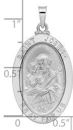 14k White Gold Polished Saint Joseph Oval Solid Medal Pendant