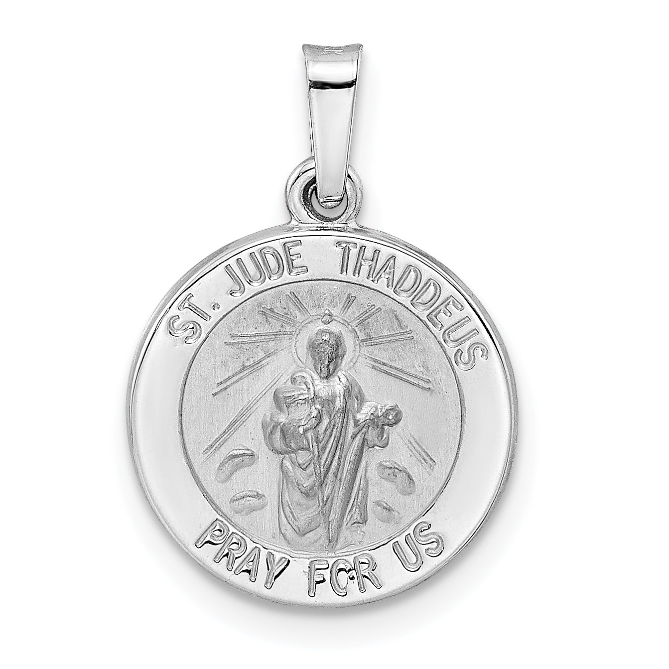 14k White Gold Polished and Satin Hollow St Jude Thaddeus Medal Pendant Main image