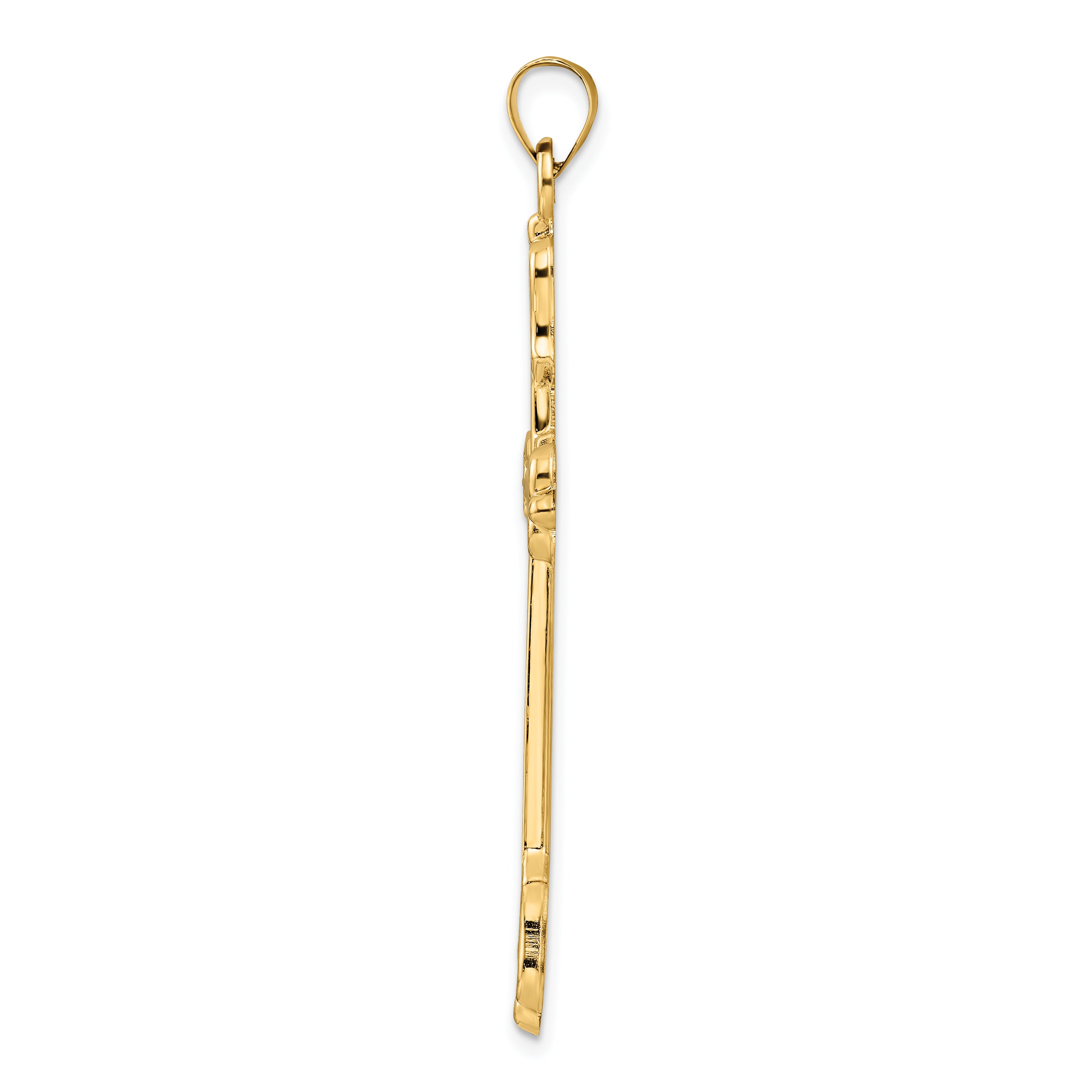14k Polished Diamond Pattern Hollow Cross Pendant Secondary image