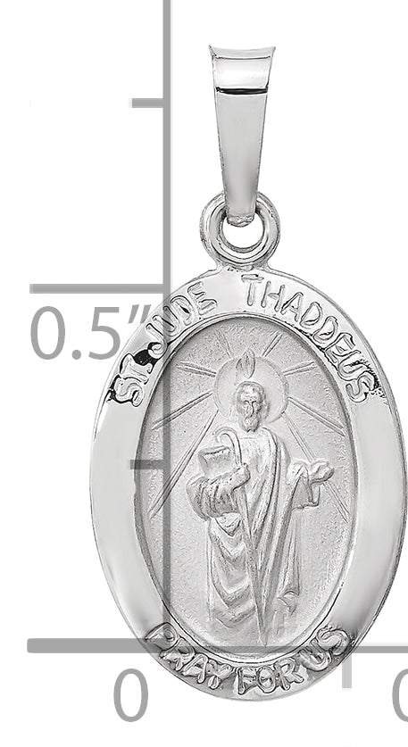 14k White Gold Polished and Satin Hollow Oval St Jude Thaddeus Medal