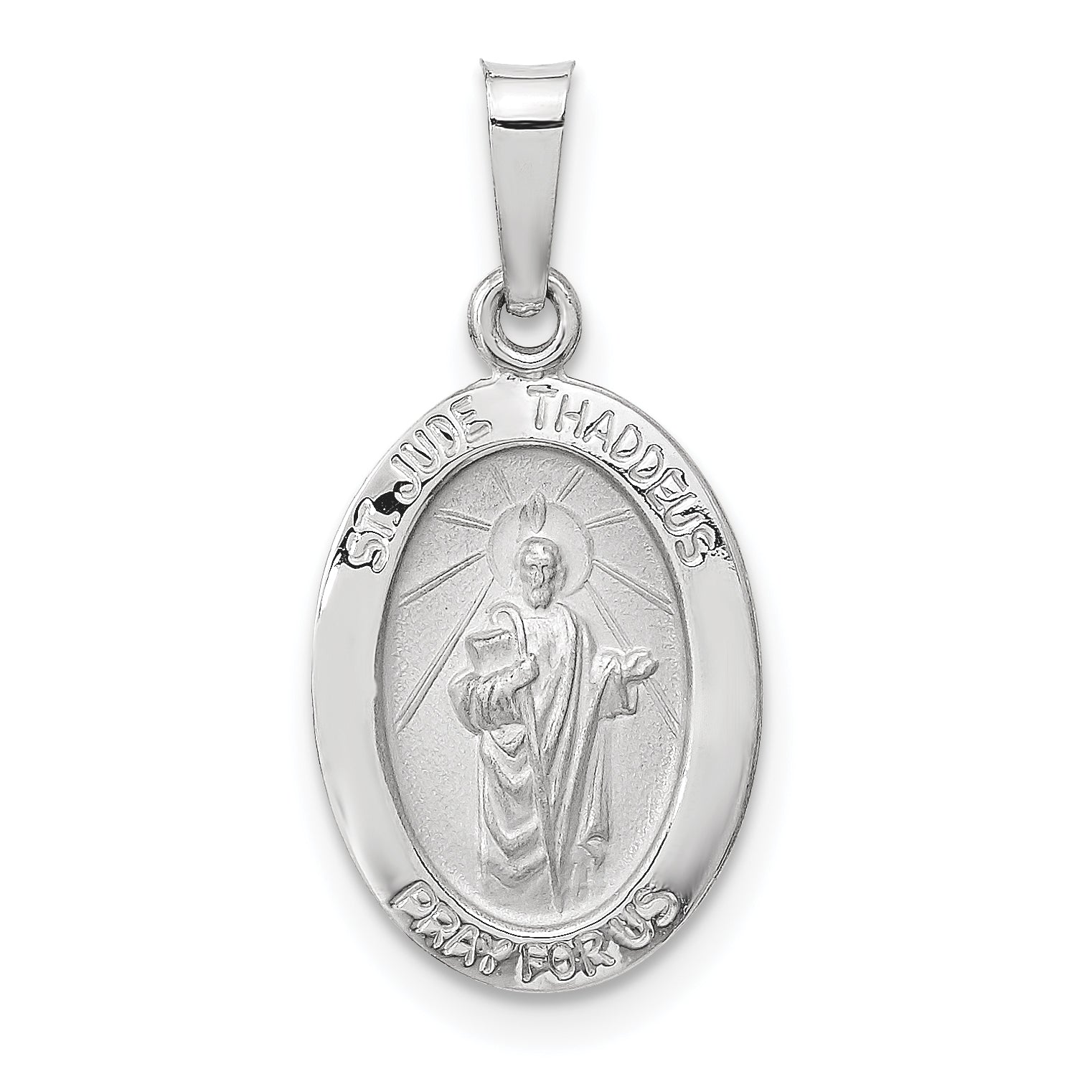 14k White Gold Polished and Satin Hollow Oval St Jude Thaddeus Medal Main image