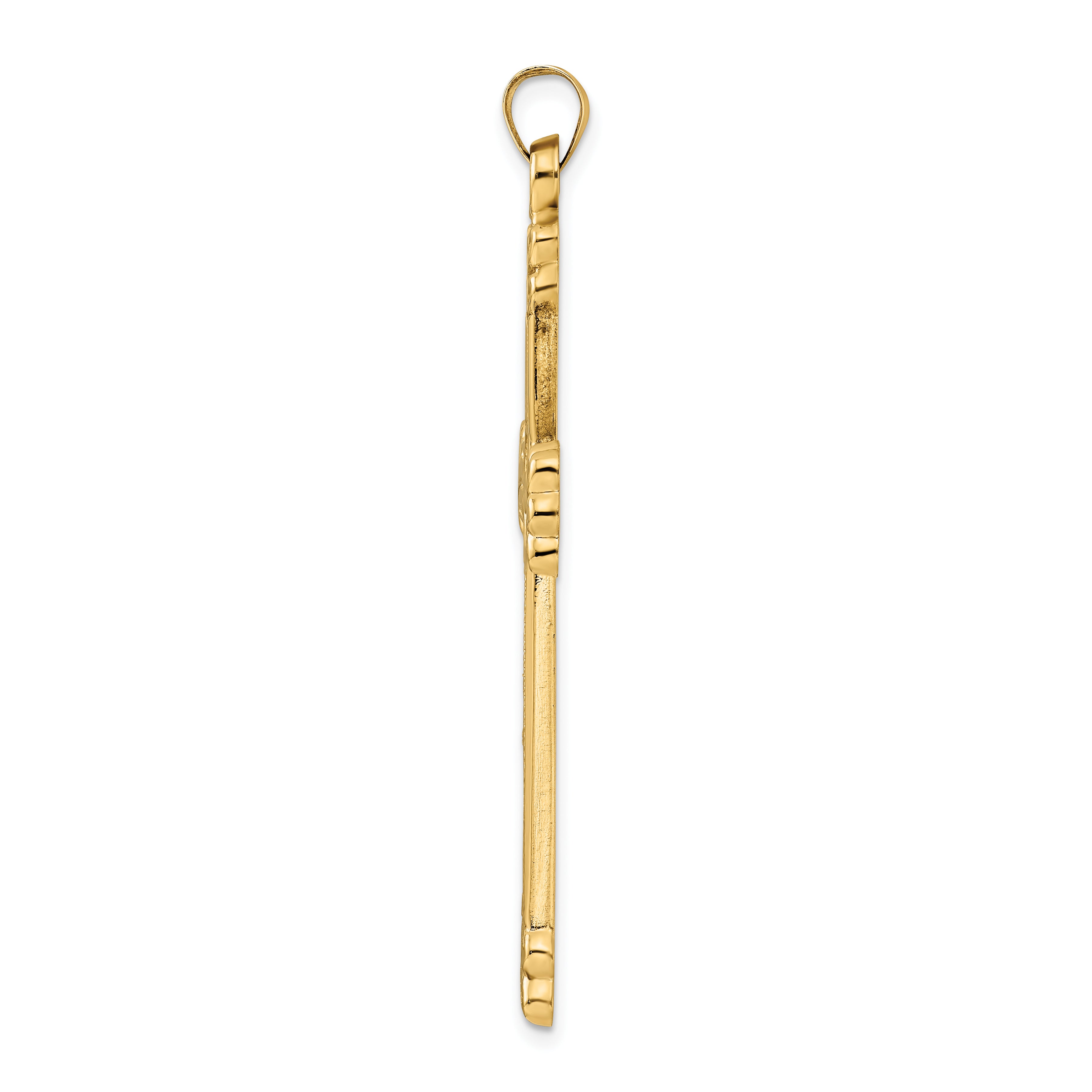 14k Polished and Textured Circle Center Cross Pendant