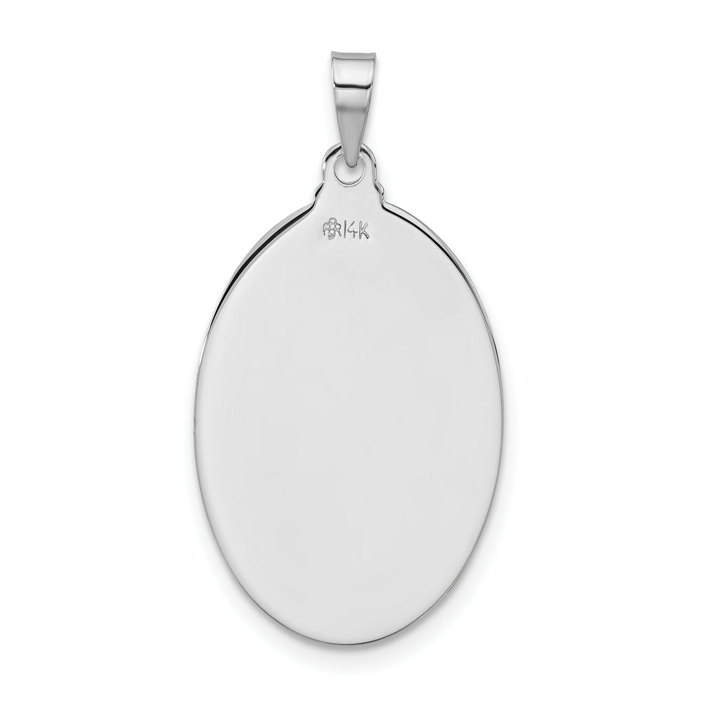 14k White Gold Polished St Jude Oval Solid Medal Pendant