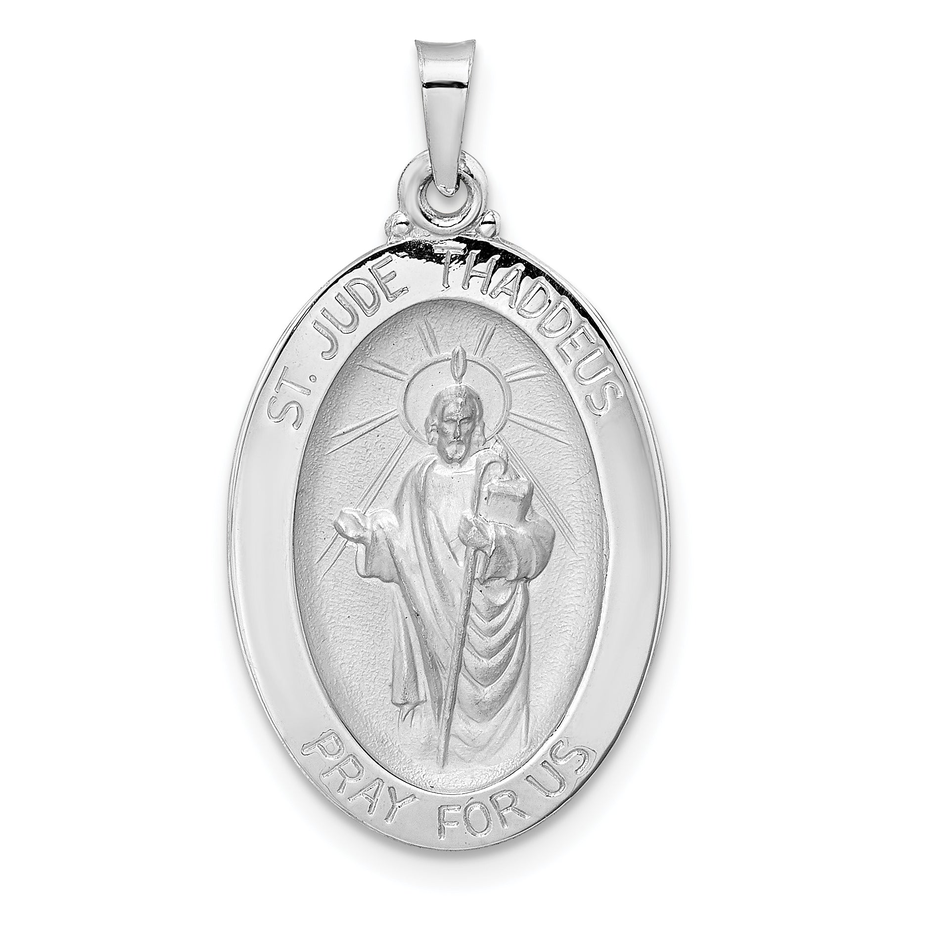 14k White Gold Polished St Jude Oval Solid Medal Pendant Main image