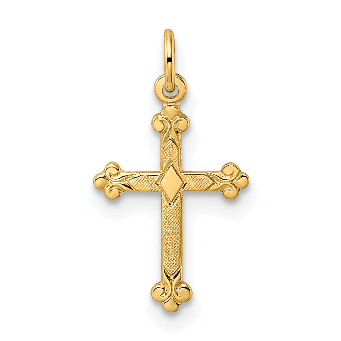 14k Polished and Textured Solid Diamond Shape Cross Pendant Main image