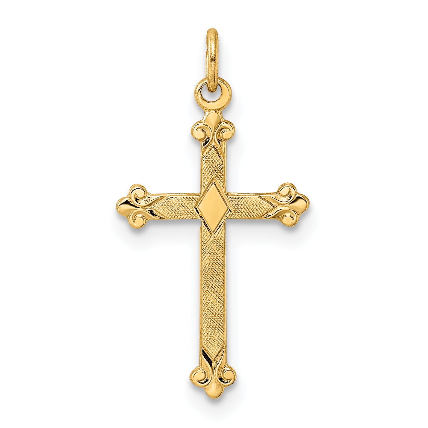14k Polished and Textured Solid Diamond Shape Cross Pendant Main image