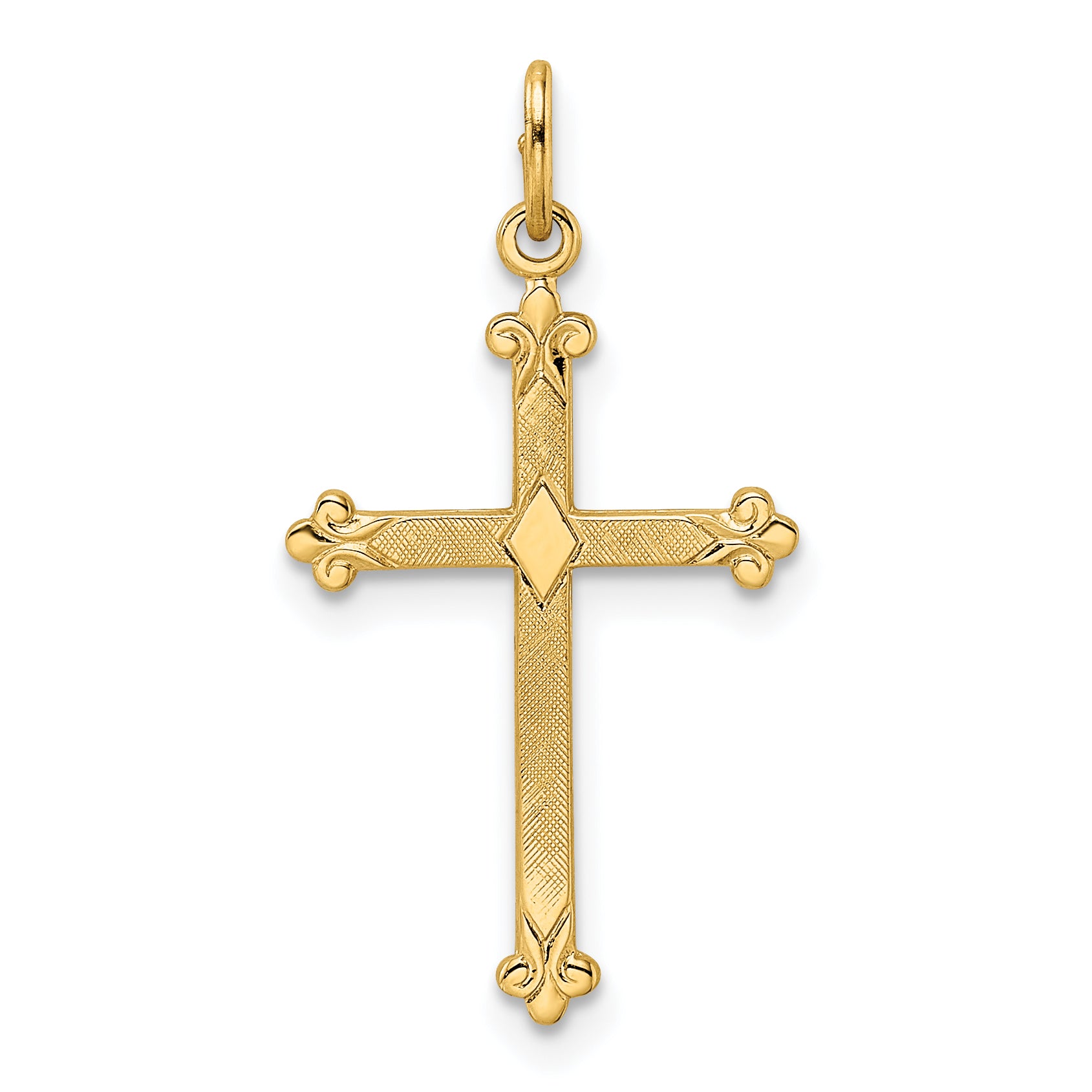 14k Polished and Textured Solid Diamond Shape Cross Pendant Main image