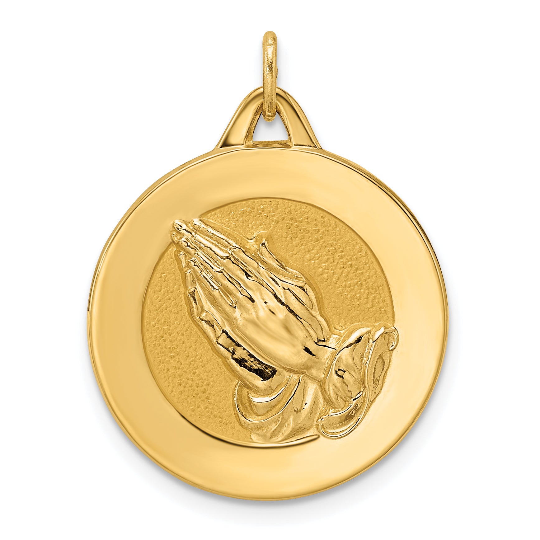 14k Polished and Satin Solid Praying Hands Disc Pendant Main image