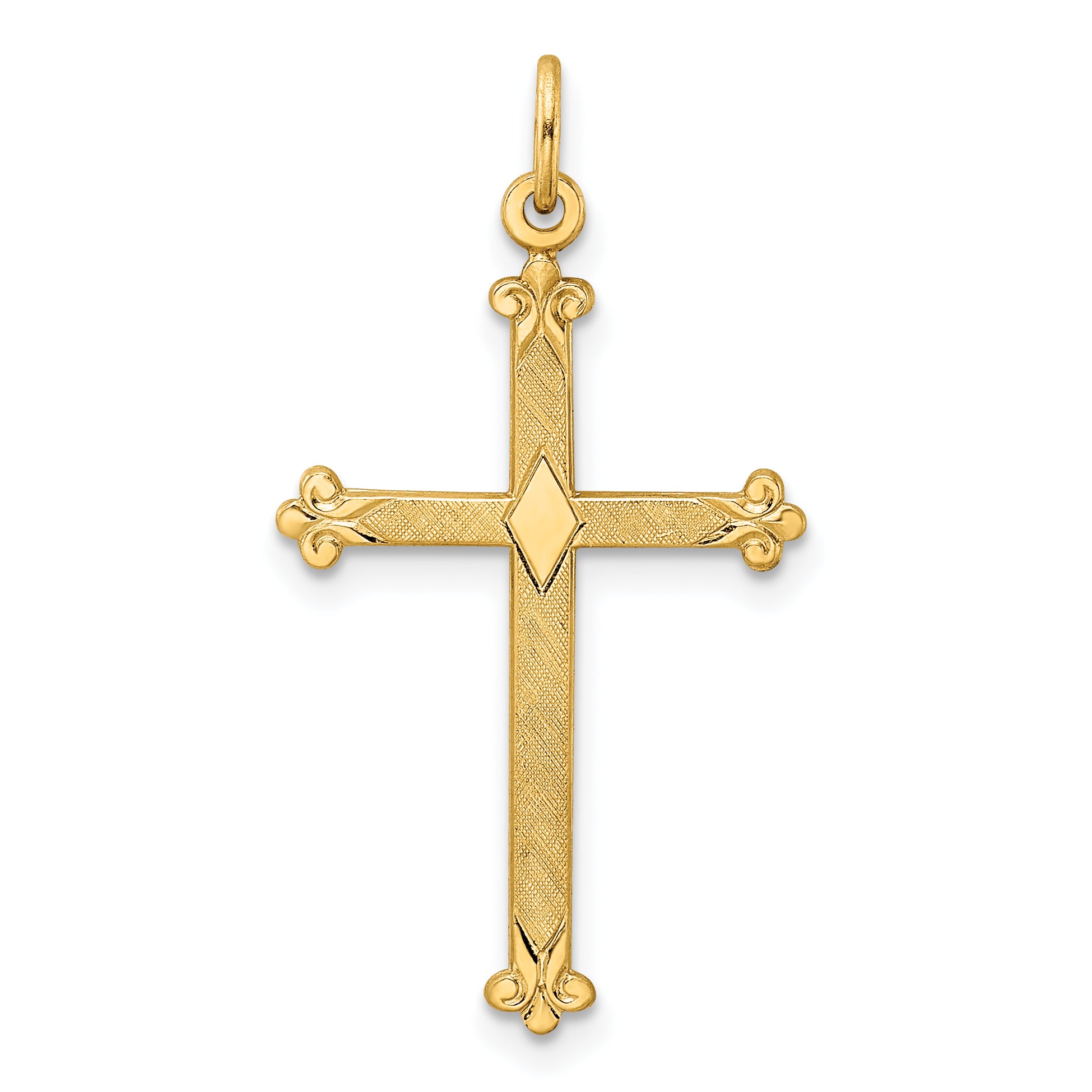 14k Polished and Textured Solid Diamond Shape Cross Pendant Main image