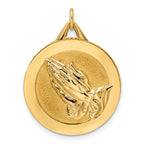 14K Yellow Gold Polished Solid Reversible Praying Hands Serenity Prayer Disc Pendant