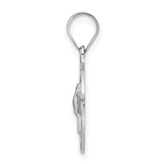 14k White Gold Polished and Satin Hollow Holy Spirit Pendant