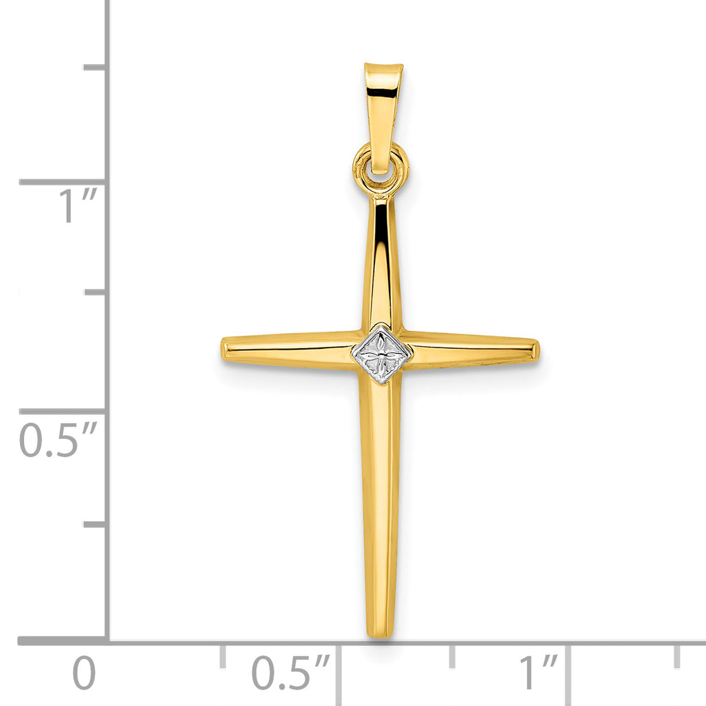 14k Two-tone Polished Solid Diamond Shape Center Cross Pendant