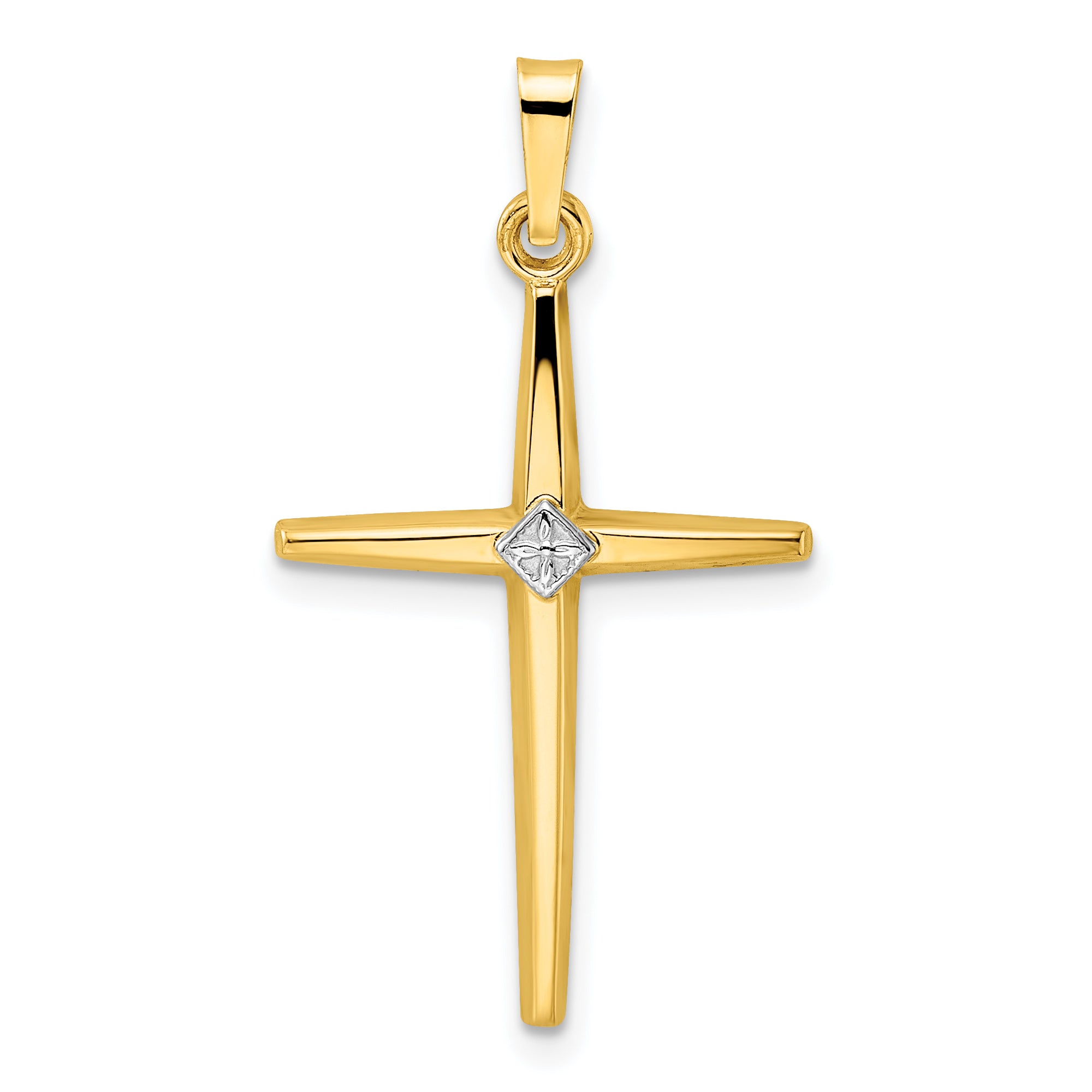 14k Two-tone Polished Solid Diamond Shape Center Cross Pendant Main image