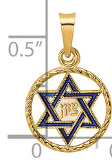 14k Polished Solid Enameled Star of David in Frame Pendant