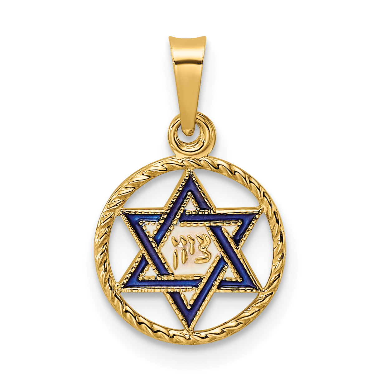 14k Polished Solid Enameled Star of David in Frame Pendant Main image