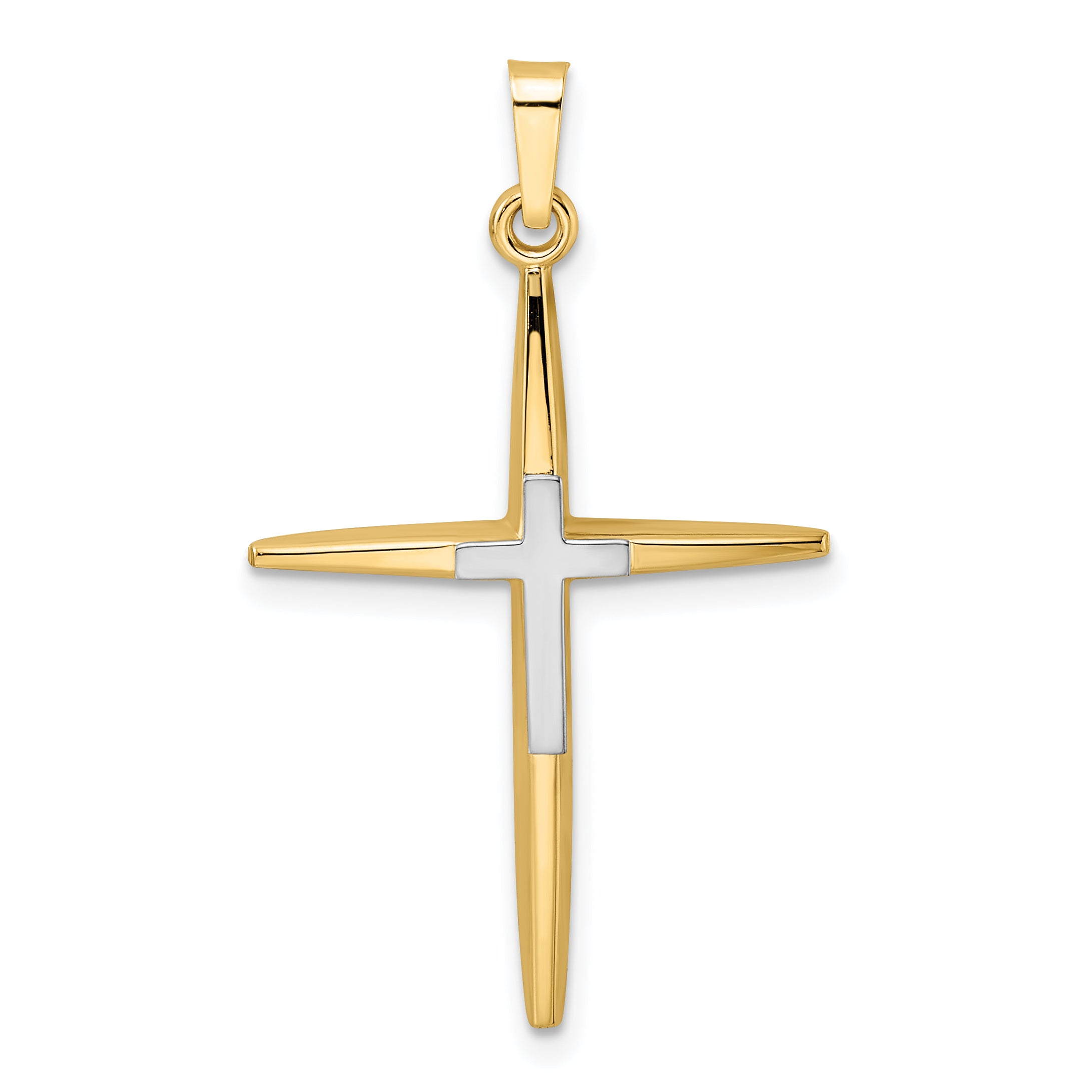 14k Two-tone Polished Solid Double Cross Pendant Main image