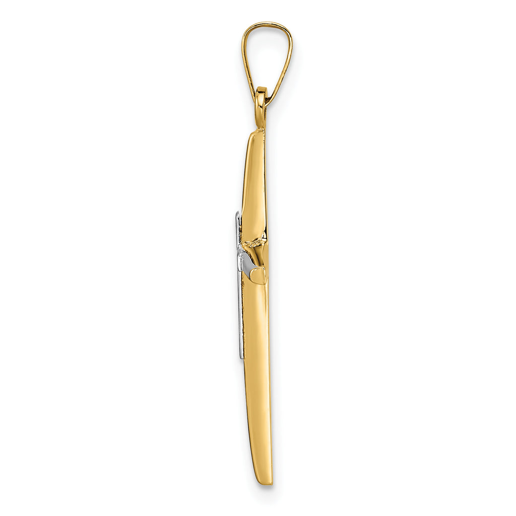 14k Two-tone Polished Solid Double Cross Pendant