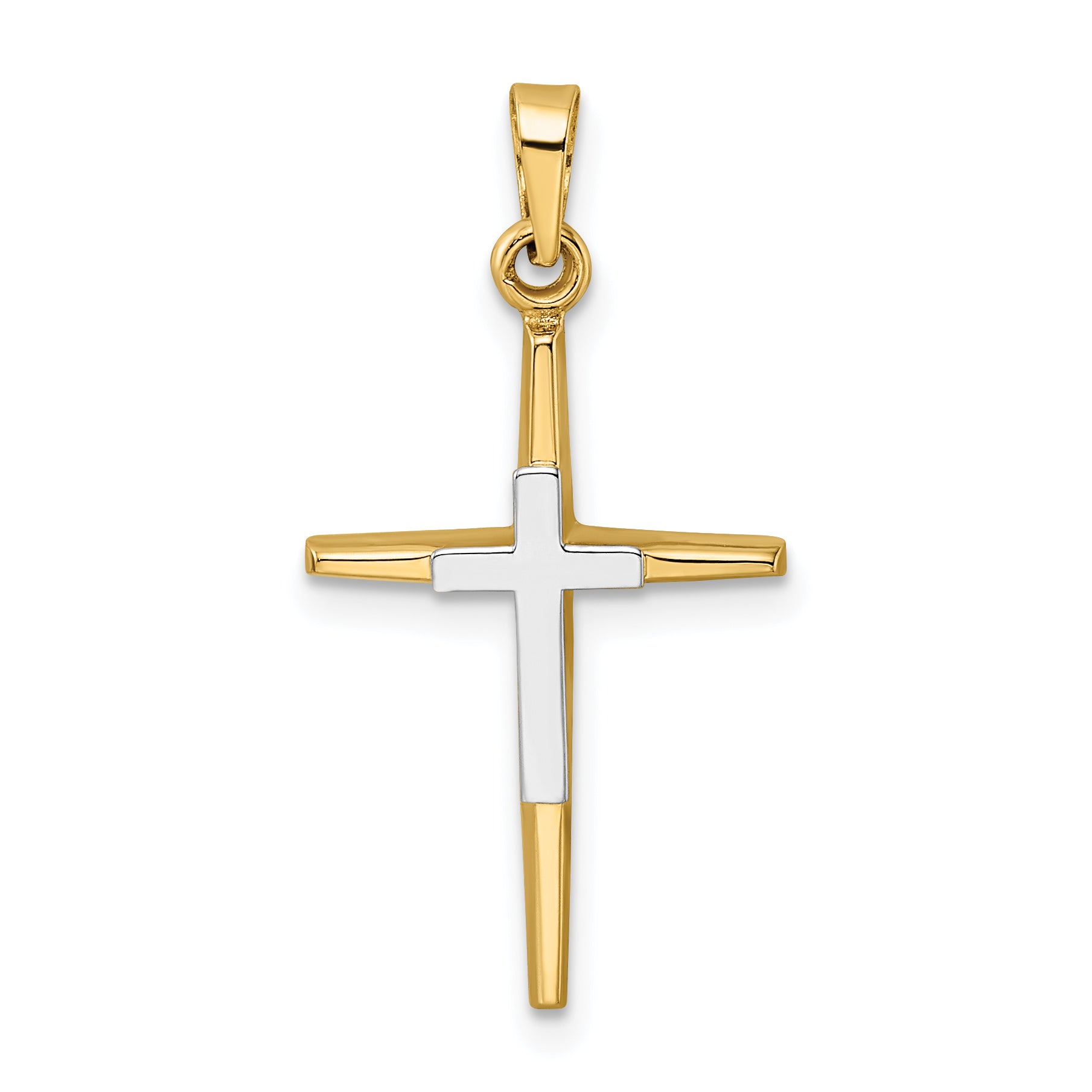 14k Two-tone Polished Solid Double Cross Pendant Main image
