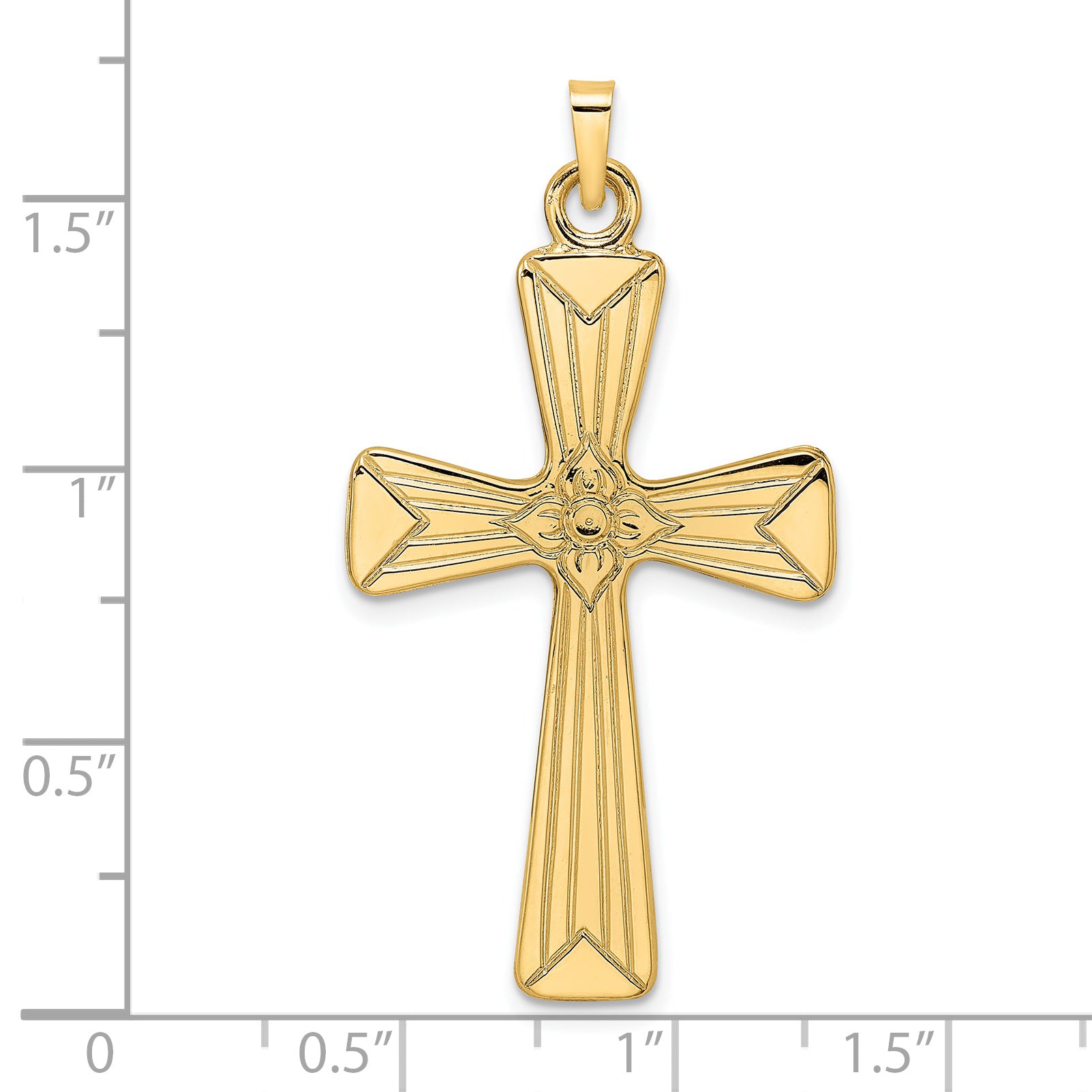 14k Polished Center Flower Solid Cross Pendant