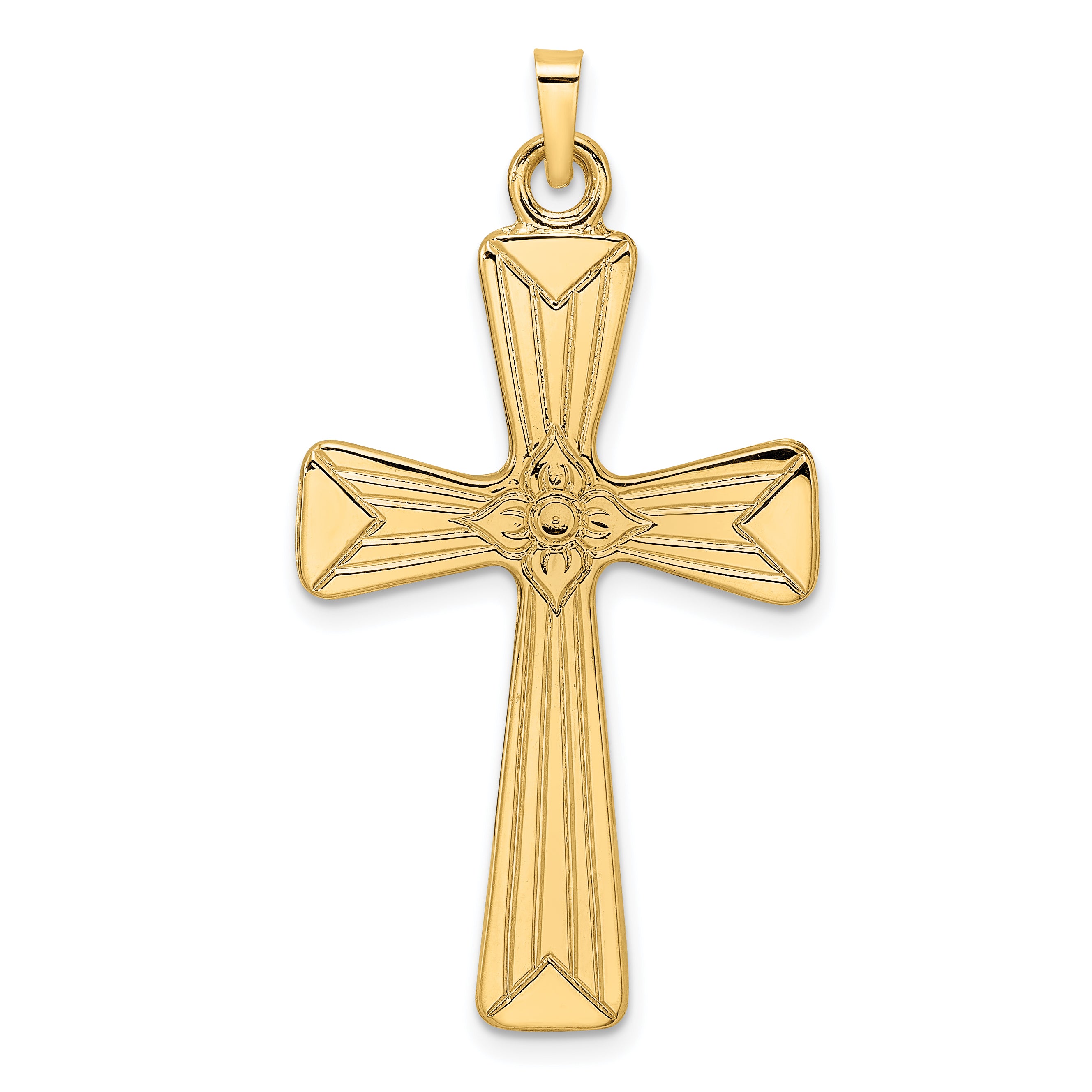 14k Polished Center Flower Solid Cross Pendant Main image