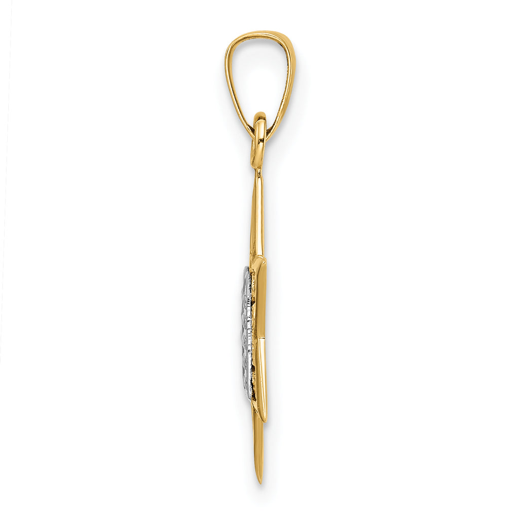 14k Two-tone Polished Solid Star and Torah Pendant