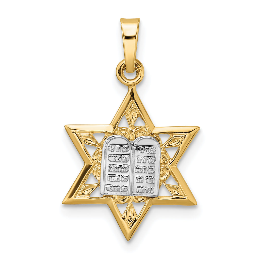 14k Two-tone Polished Solid Star and Torah Pendant
