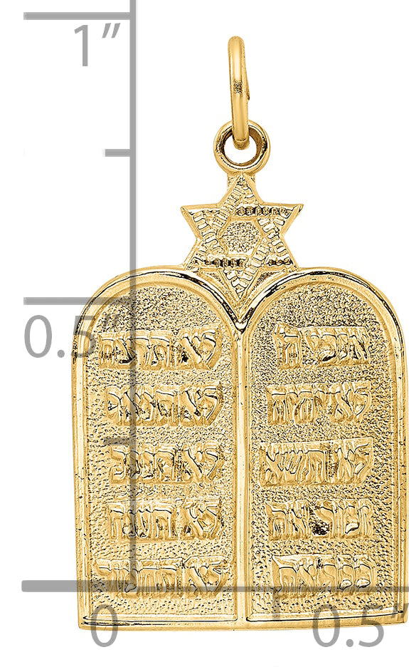 14k Polished Solid Ten Commandments and Star Pendant