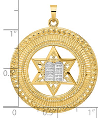 14k Two-tone Solid Star and Torah Inside Frame Pendant