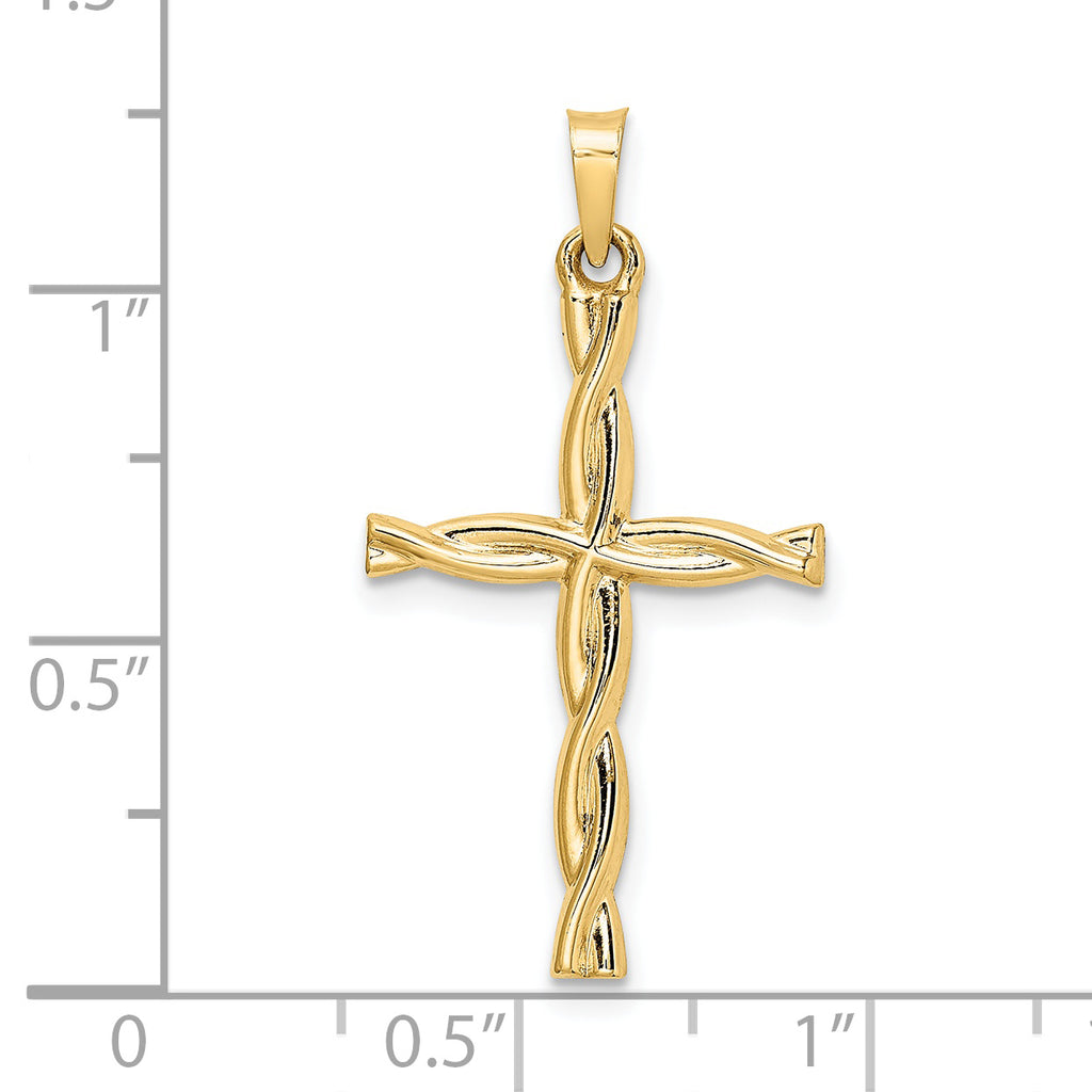 14k Polished Hollow Twisted Cross Pendant