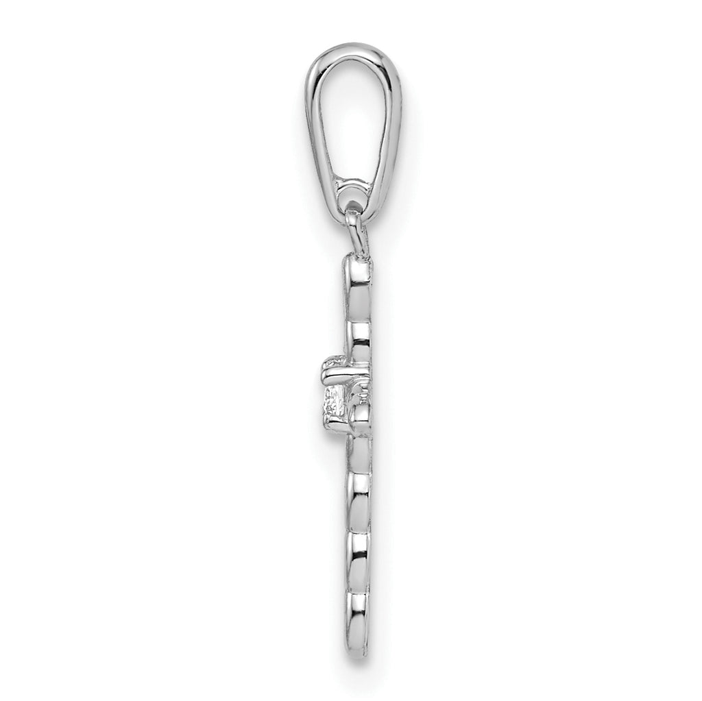 14k White Gold CZ Cross Pendant