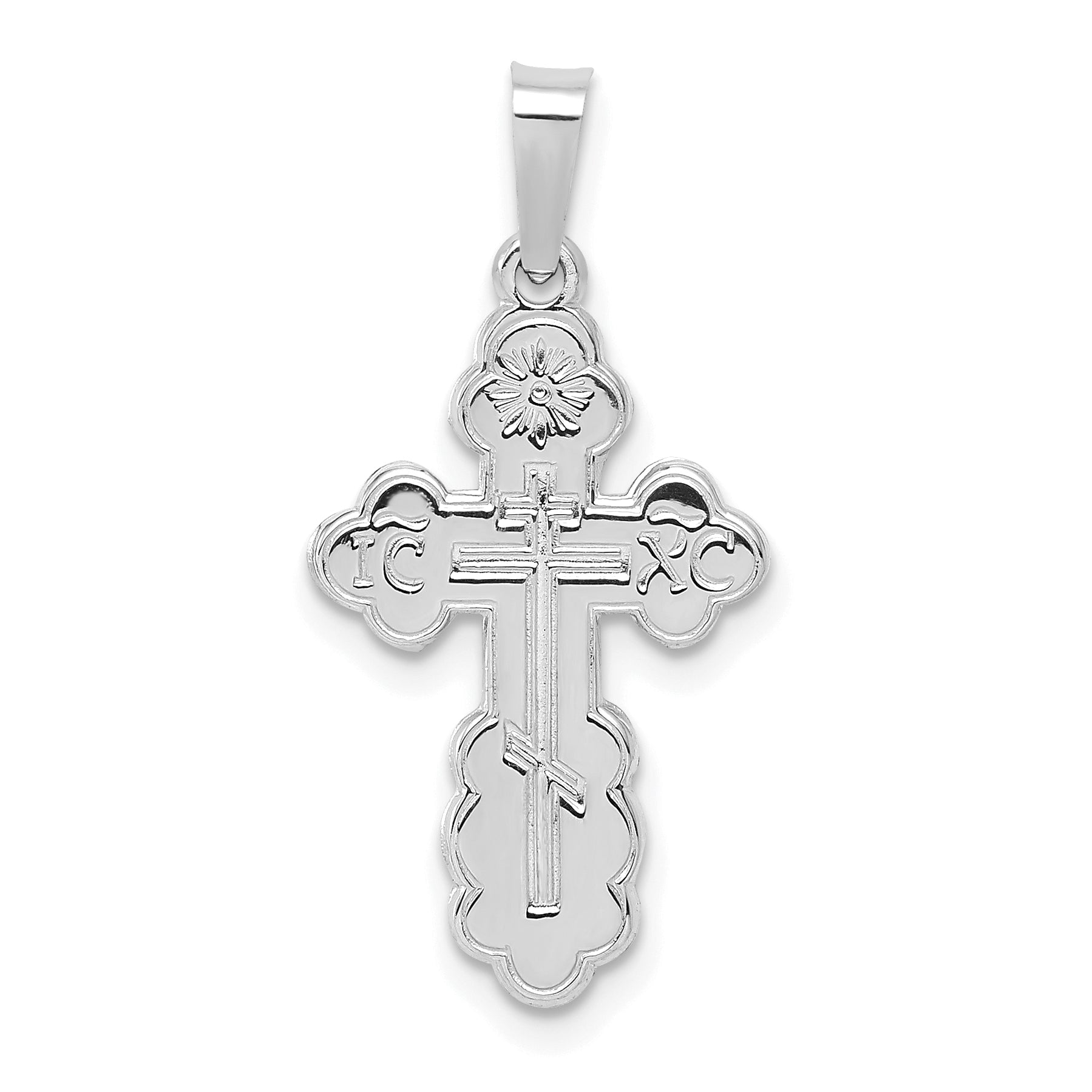 14k White Gold Polished Eastern Orthodox Solid Cross Pendant Main image