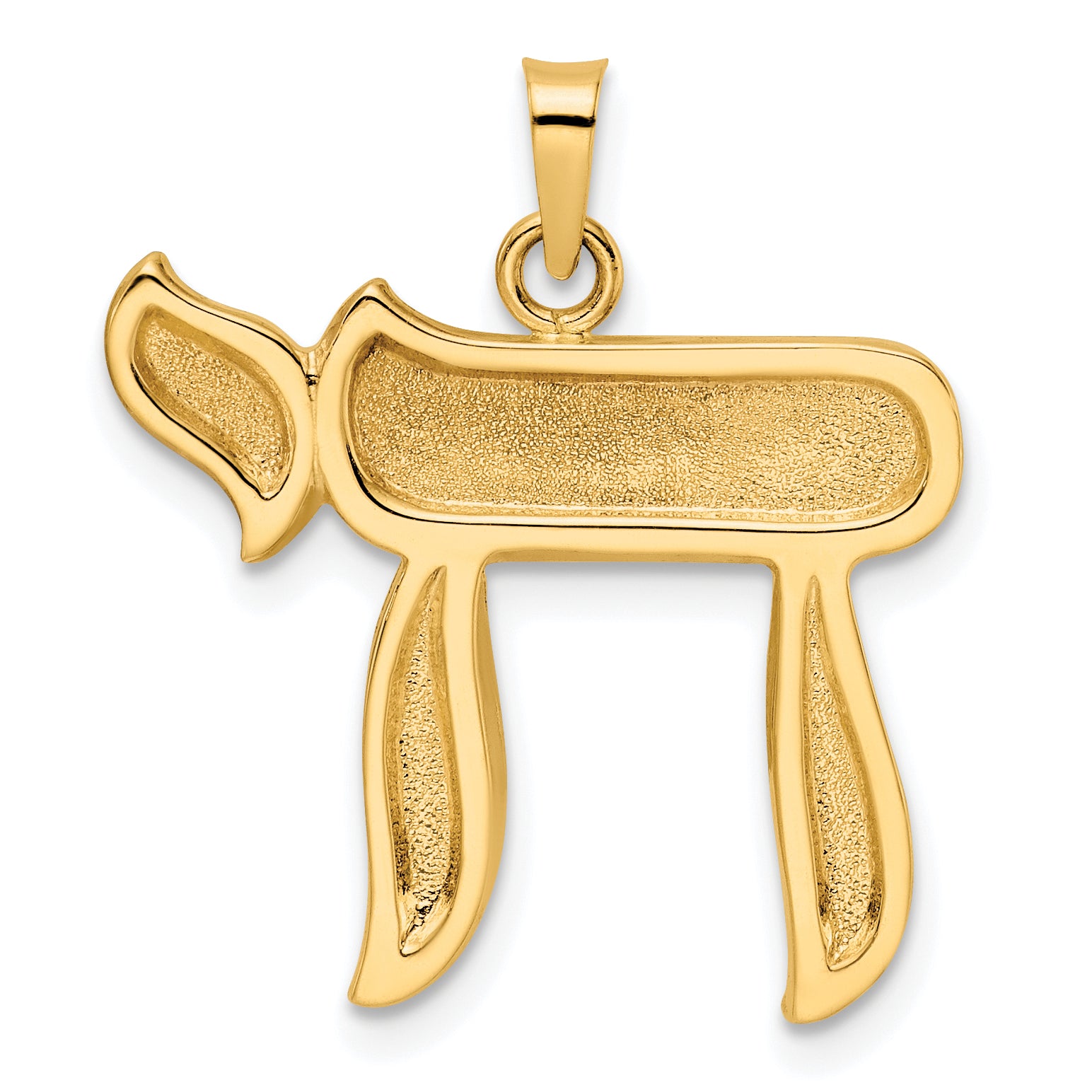 14k Polished and Textured Solid Chai Symbol Pendant Main image