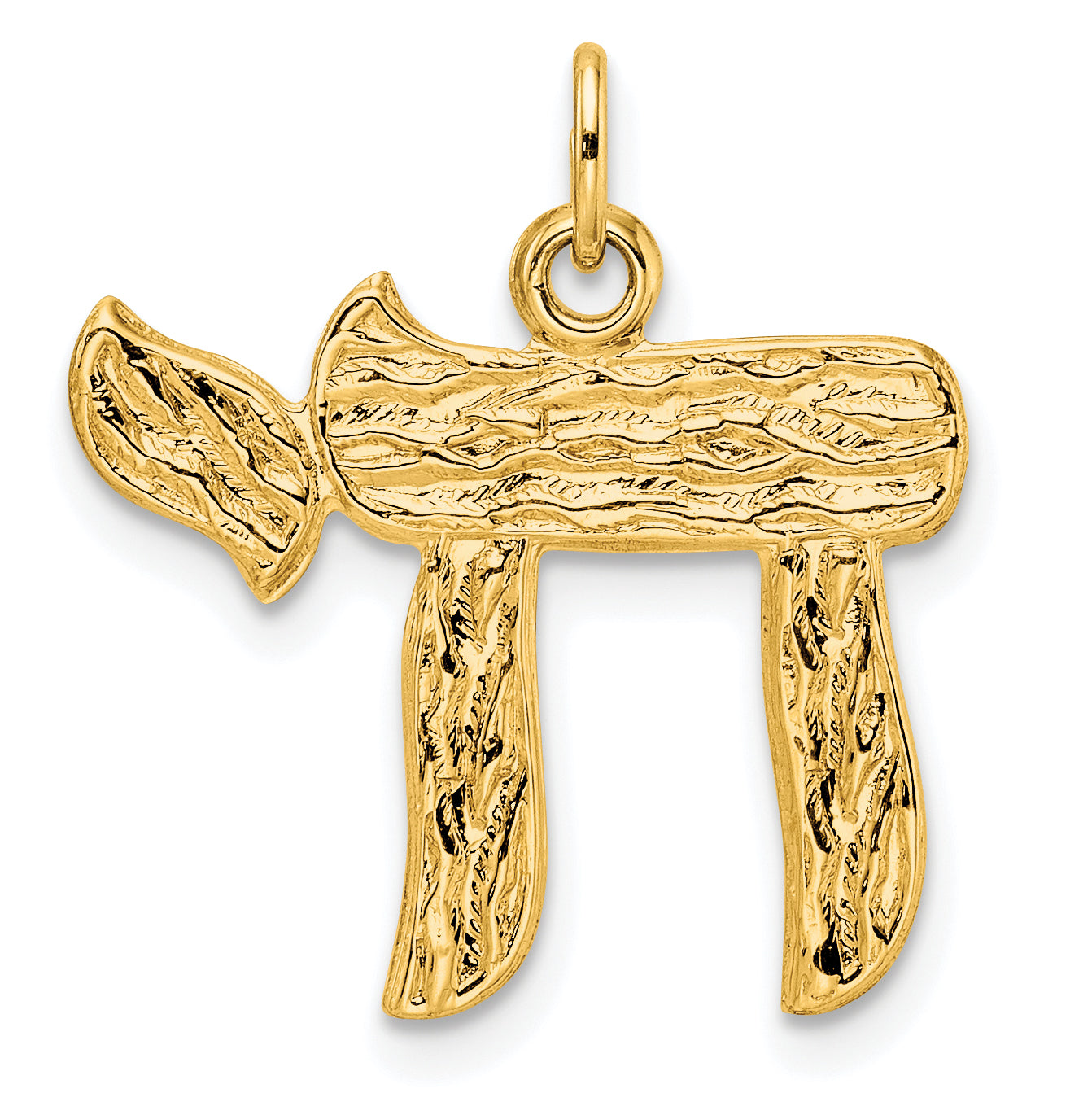 14k Polished and Textured Solid Chai Symbol Pendant Main image