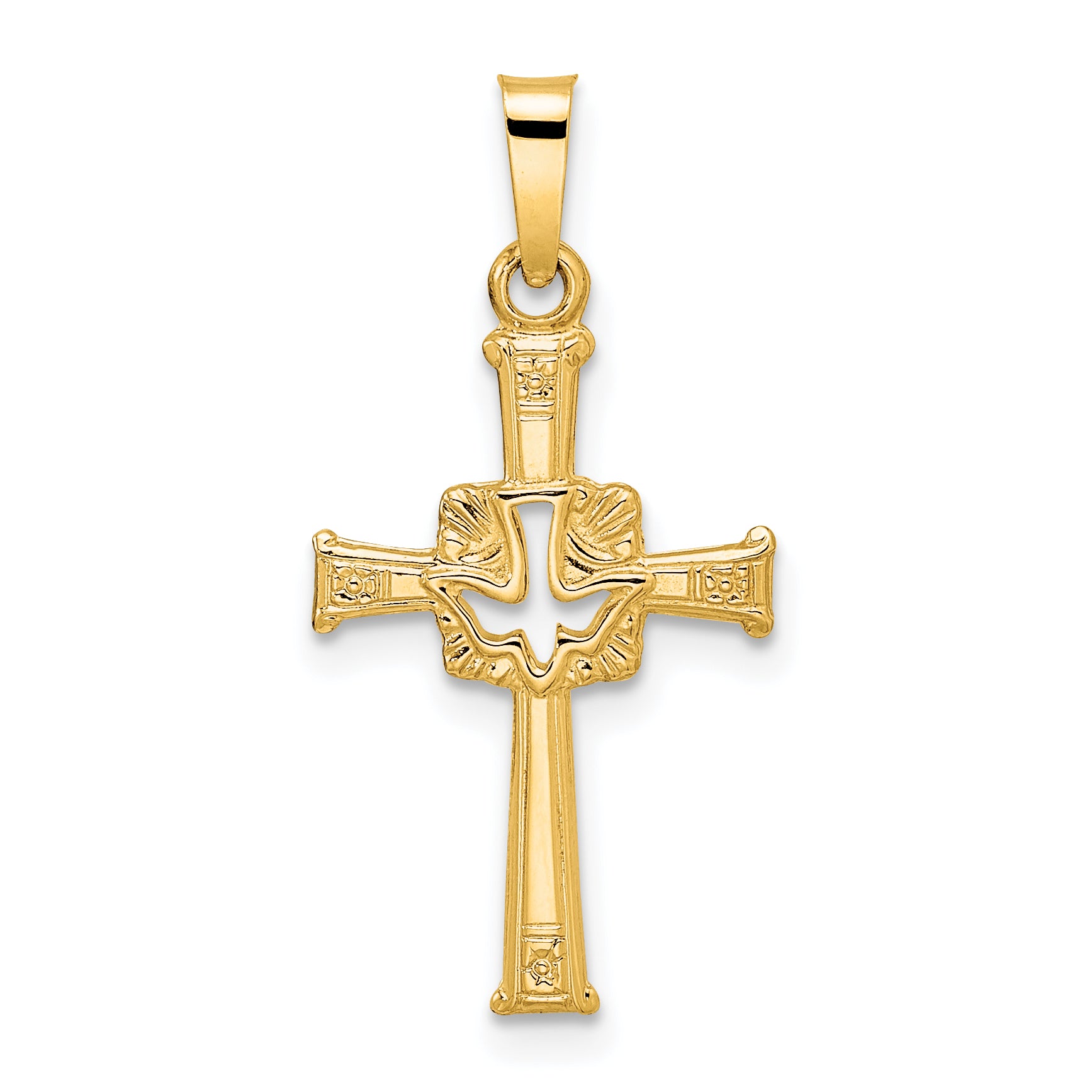 14k Polished Cut Out Solid Dove Cross Pendant Main image