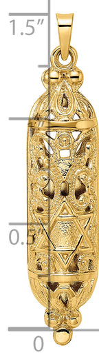 14k Polished and Textured Solid Mezuzah Pendant