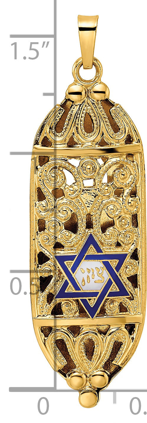 14k Polished Mezuzah Enameled Star Pendant