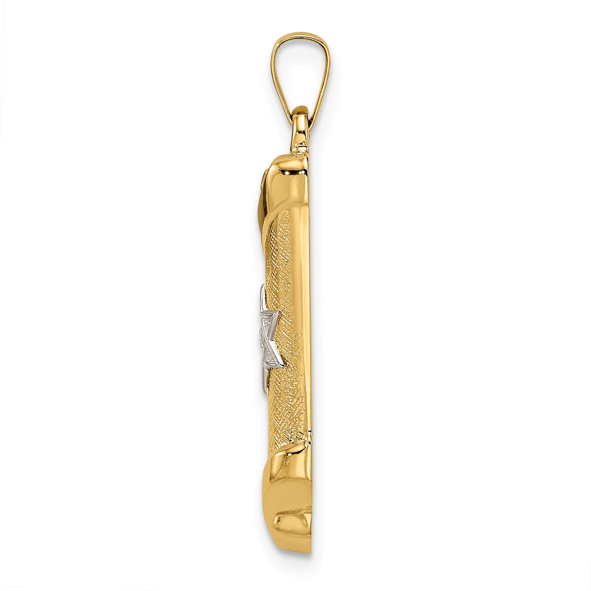14k Two-tone Polished and Textured Hollow Mezuzah Pendant Secondary image