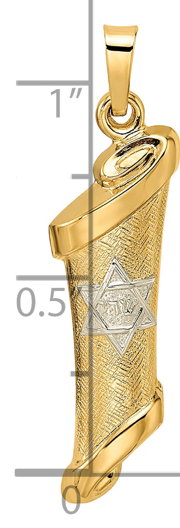 14k Two-tone Polished and Textured Hollow Mezuzah Pendant