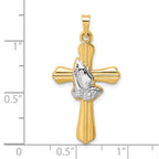 14k w/Rhodium Polished Hollow Praying Hands Cross Pendant