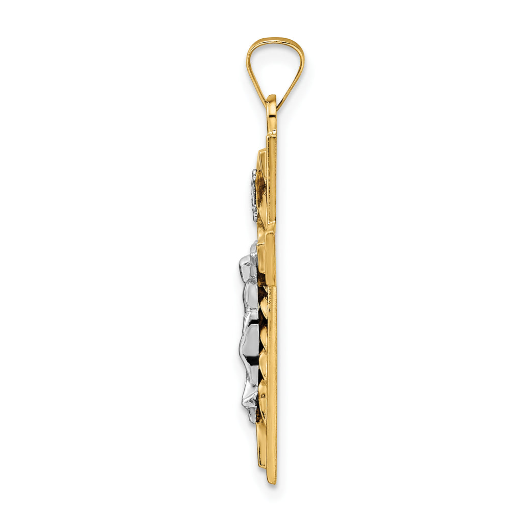 14k Two-tone Polished and Twisted Hollow INRI Crucifix Pendant