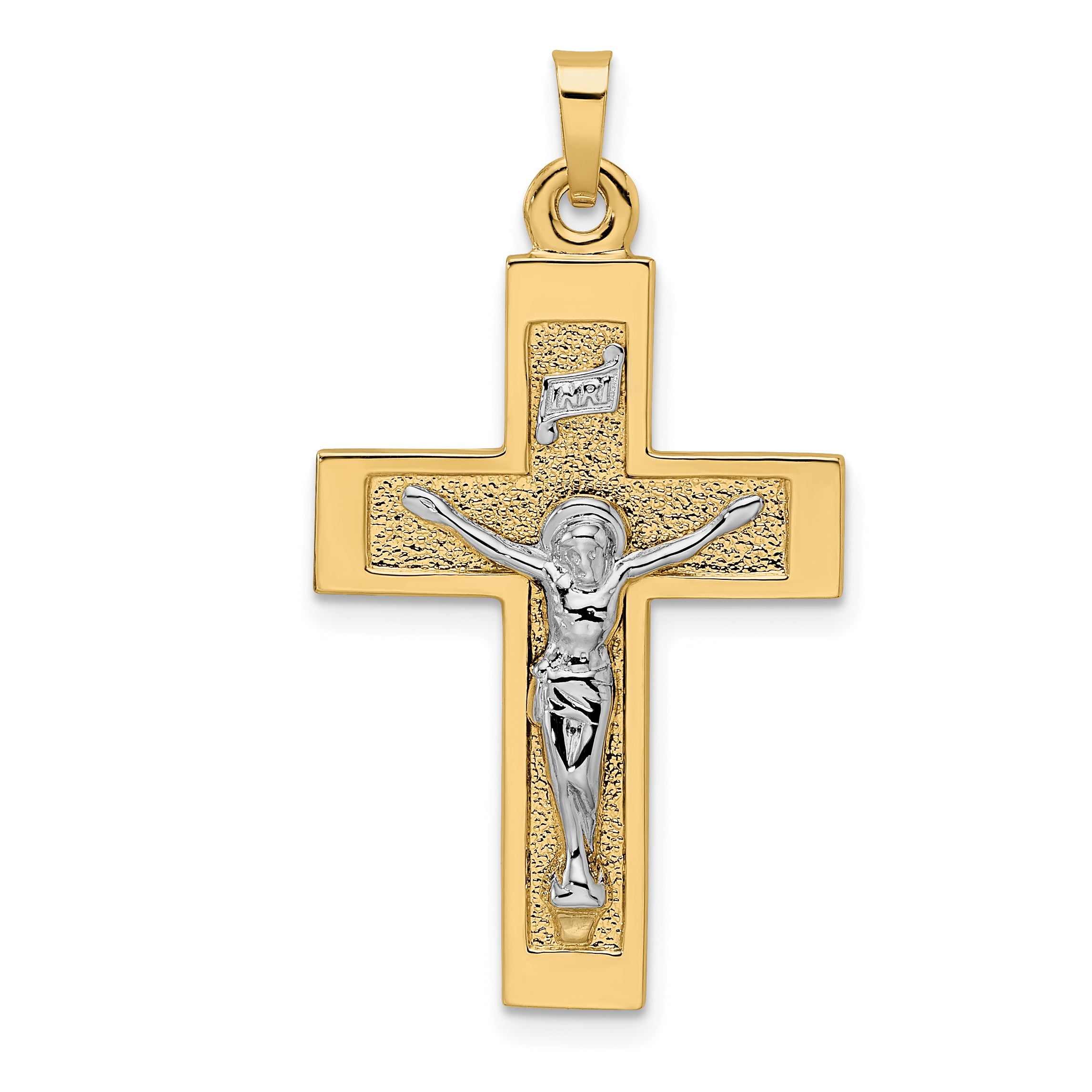 14k Two-tone Polished Solid INRI Crucifix Pendant Main image