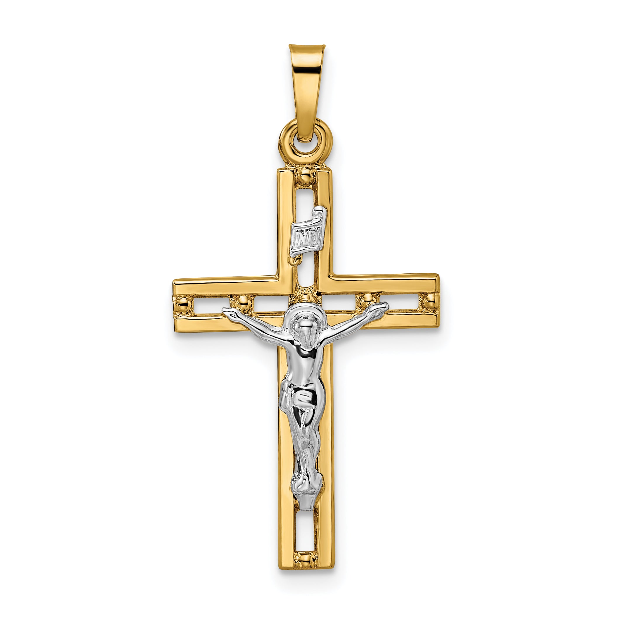 14k Two-tone Polished Solid INRI Crucifix Pendant Main image