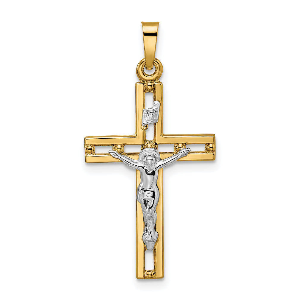 14k Two-tone Polished Solid INRI Crucifix Pendant