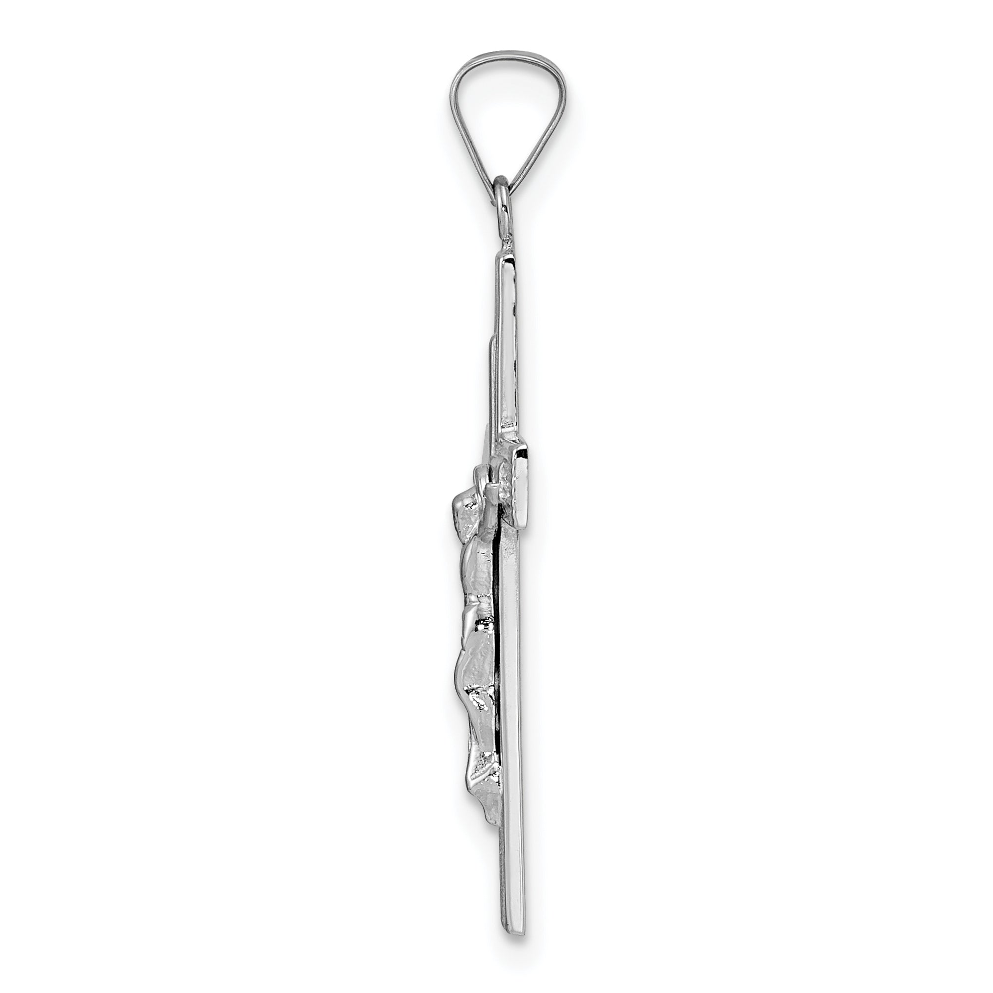 14k White Gold Polished Solid Striped Crucifix Pendant Secondary image