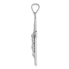 14k White Gold Polished Solid Striped Crucifix Pendant