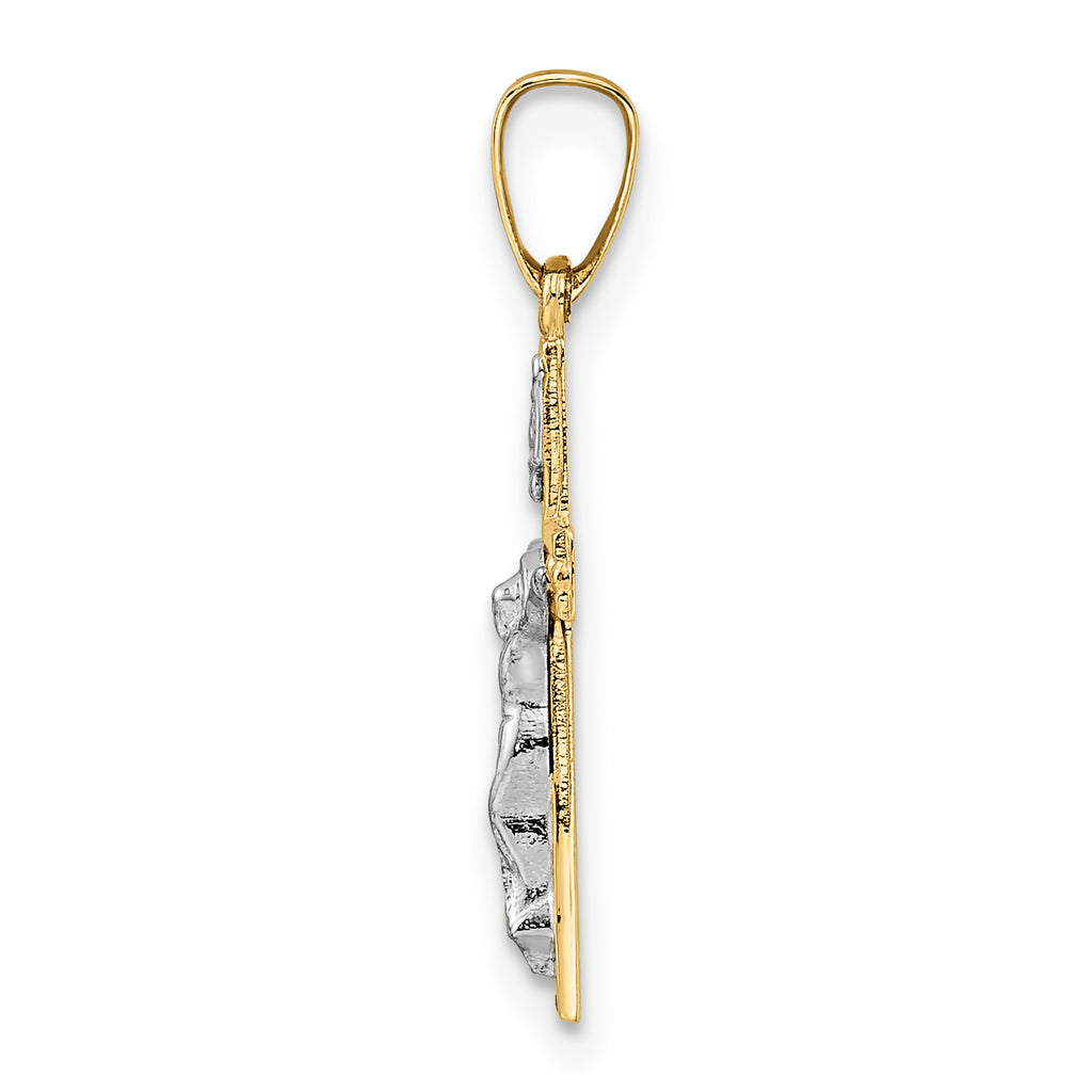 14k Two-tone Polished Solid INRI Crucifix Pendant