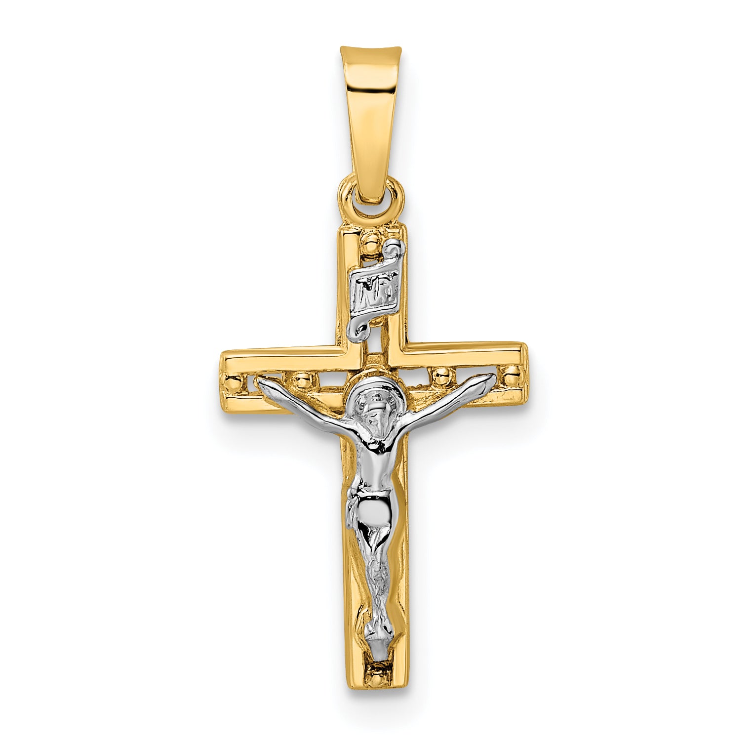 14k Two-tone Polished Solid INRI Crucifix Pendant Main image