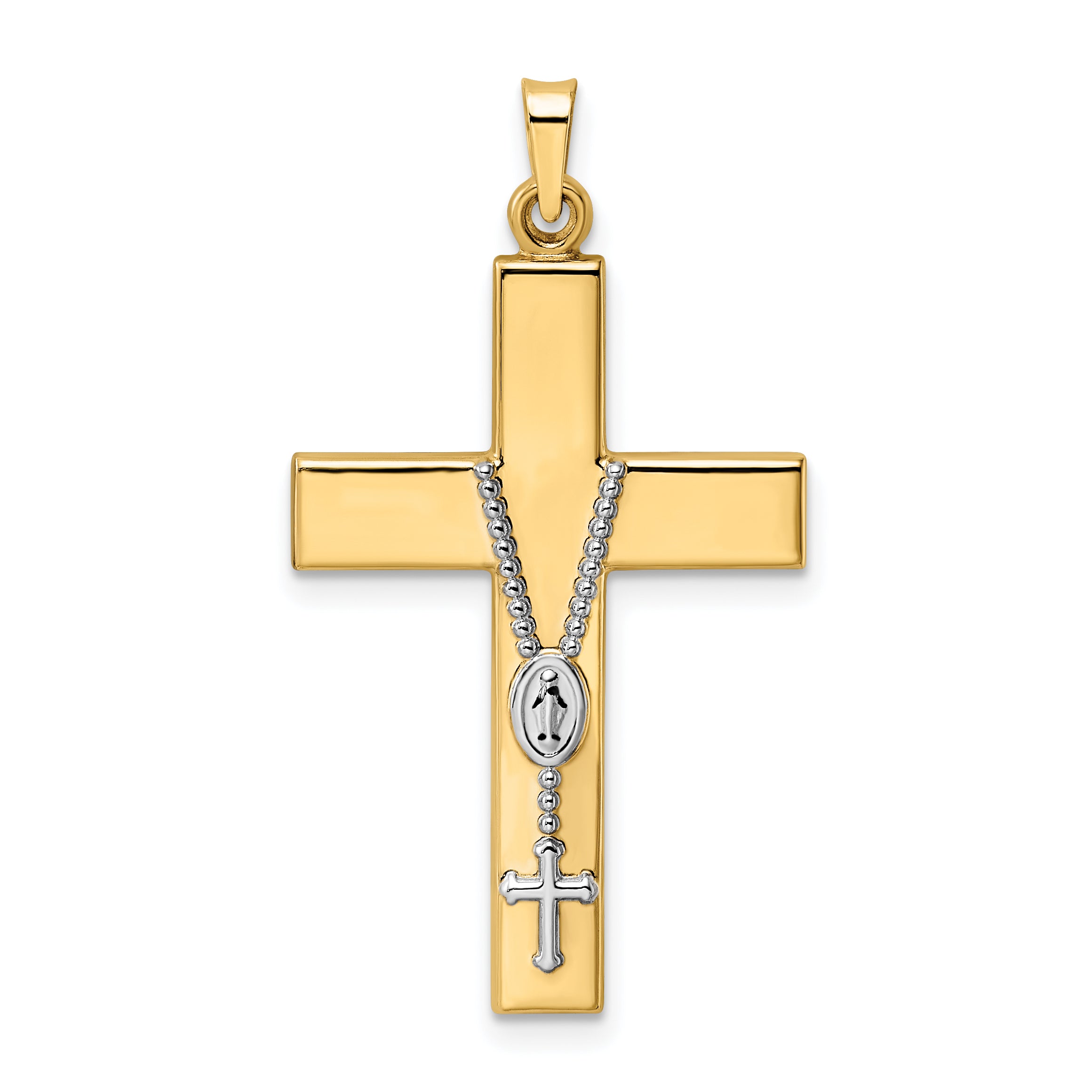 14k Two-tone Polished Hollow Rosary Cross Pendant Main image