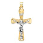 14k Two-tone Polished Solid INRI Crucifix Pendant