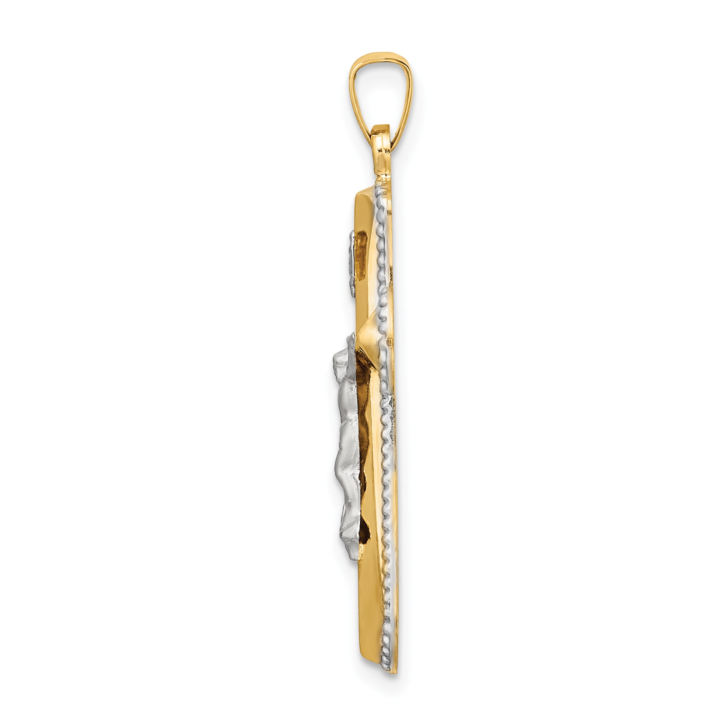 14k Two-tone and White Rhodium Hollow INRI Crucifix Pendant Secondary image